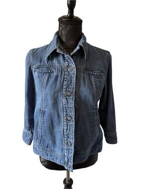Coldwater Creek Petite 6 Denim Jacket 3/4 Sleeve Ring Button Jean Jacket